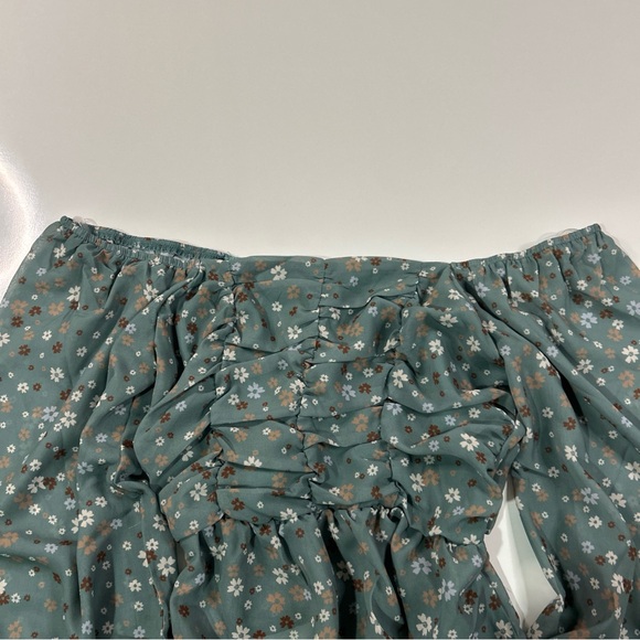 Pink Lily Blouse Shirt Top Women’s Junior Small Green Floral Smocked Boho Fairy - Picture 10 of 11